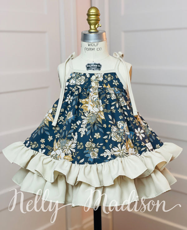 Navy Champagne and Roses Hannah Dress